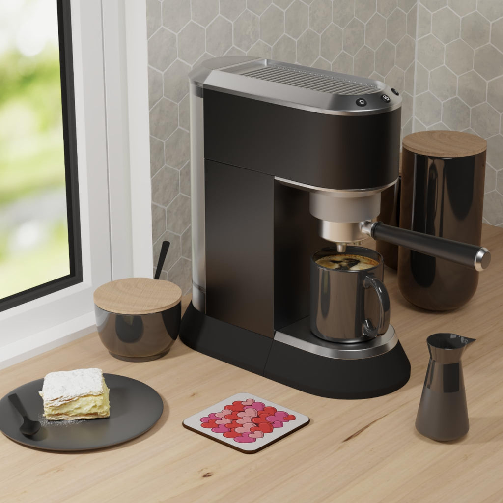 Stacked Pink and Red Hearts Hardboard Coaster