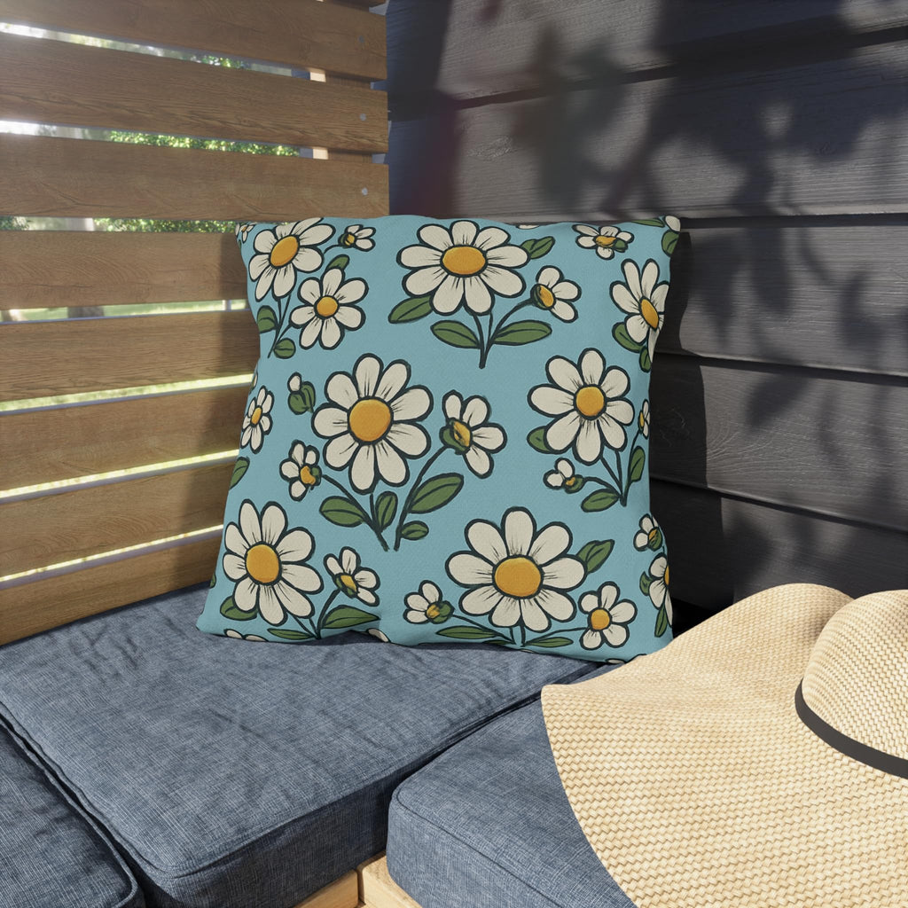 White Daisy Pattern Outdoor Pillow