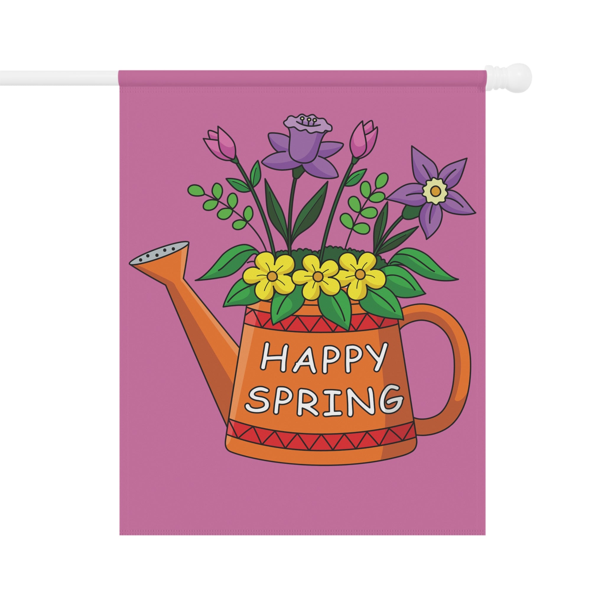 Happy Spring Watering Can Garden Flag — Floral Garden Banner for Spring Decor