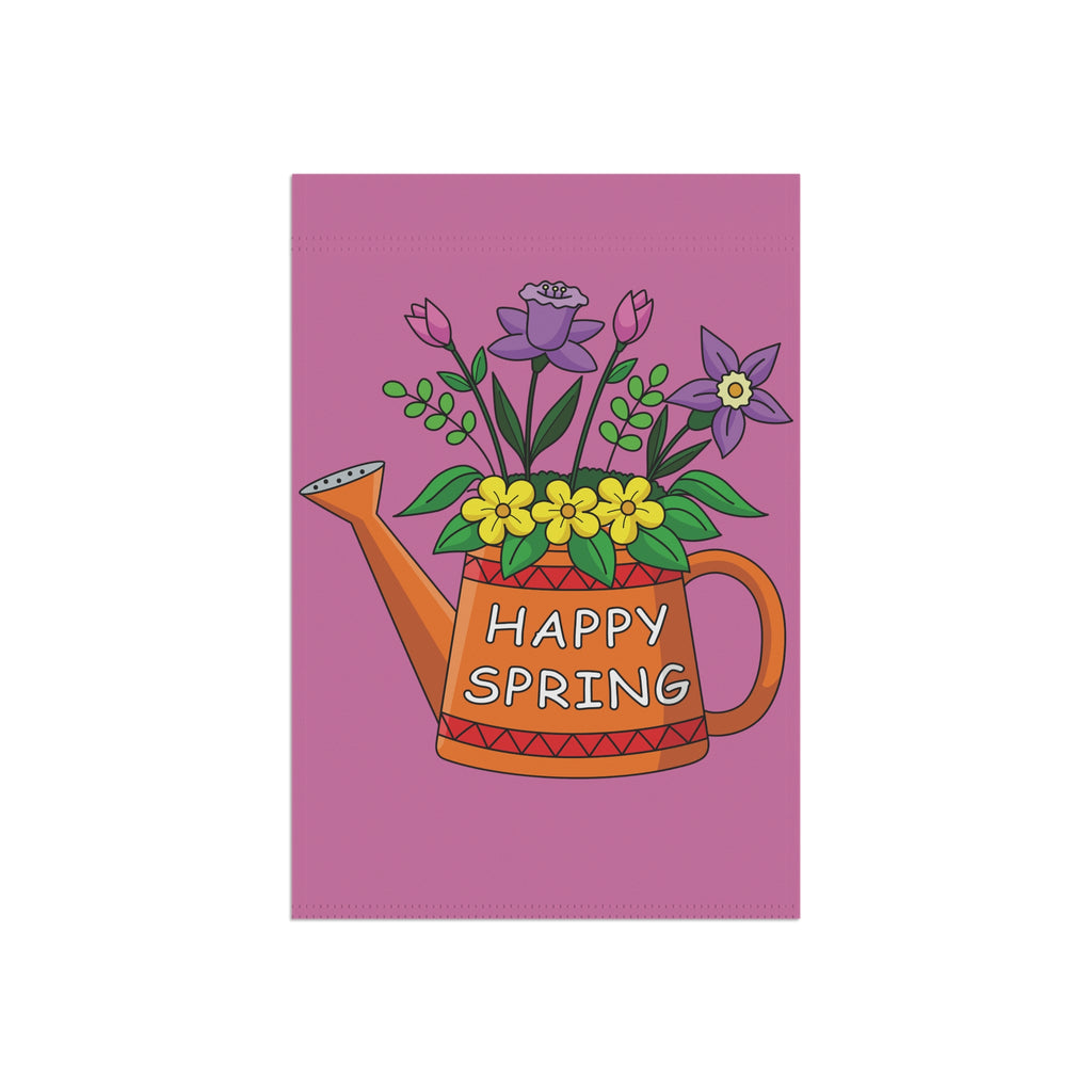 Happy Spring Watering Can Garden Flag — Floral Garden Banner for Spring Decor