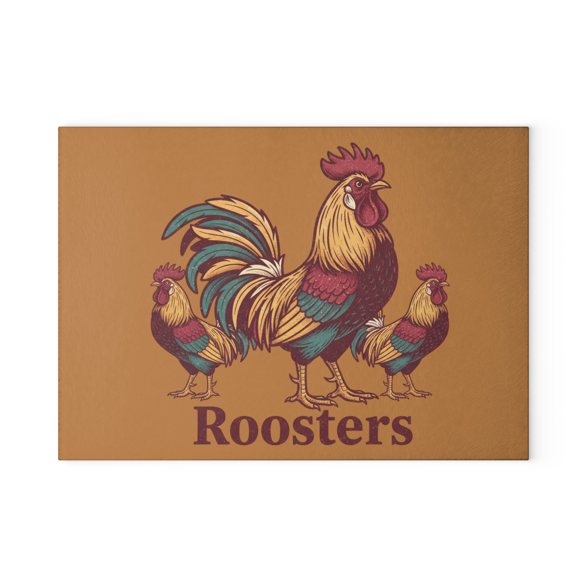 Roosters Glass Cutting Board — Rustic Farmhouse Rooster Kitchen Decor