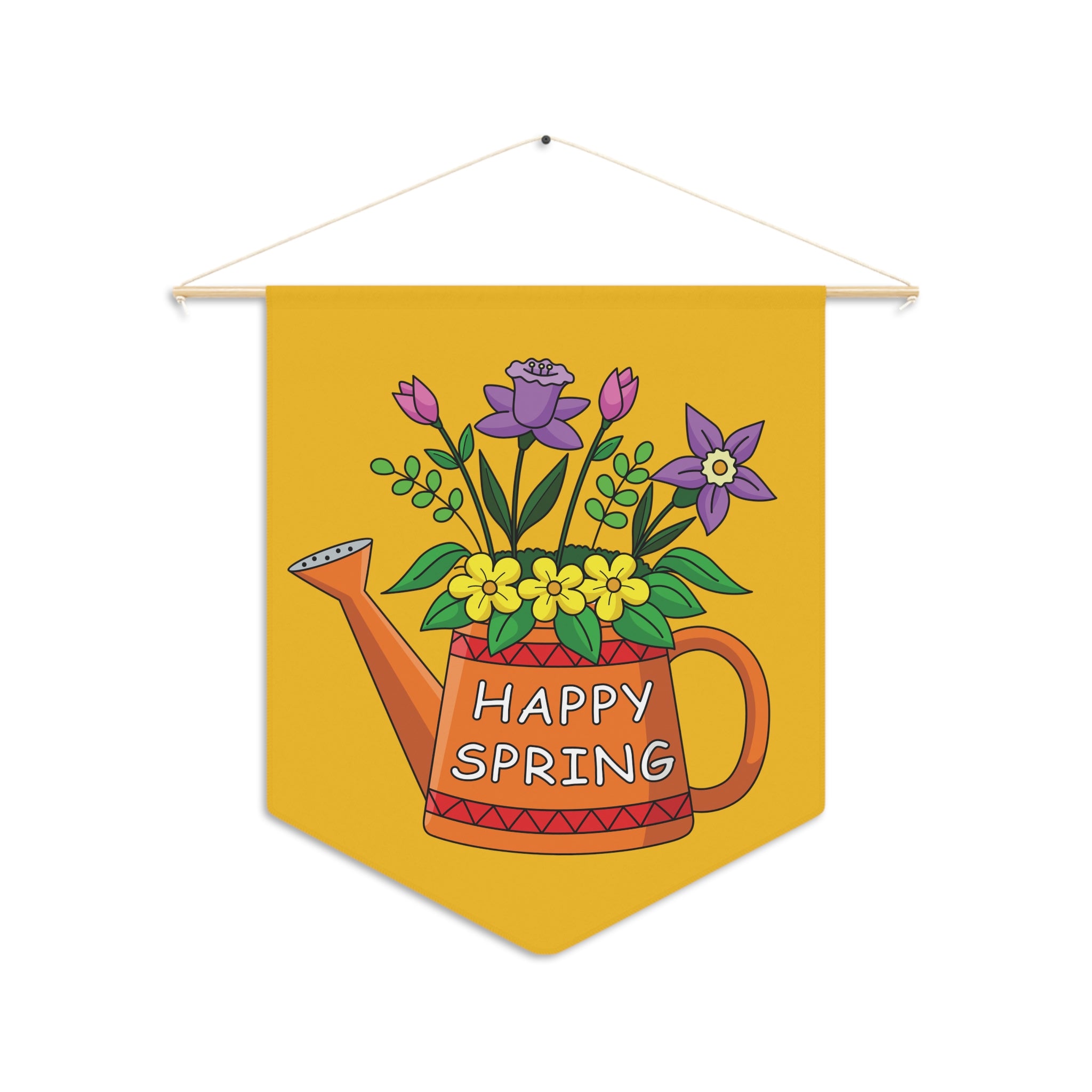 Spring Watering Can Pennant Banner – "Happy Spring" Floral Décor