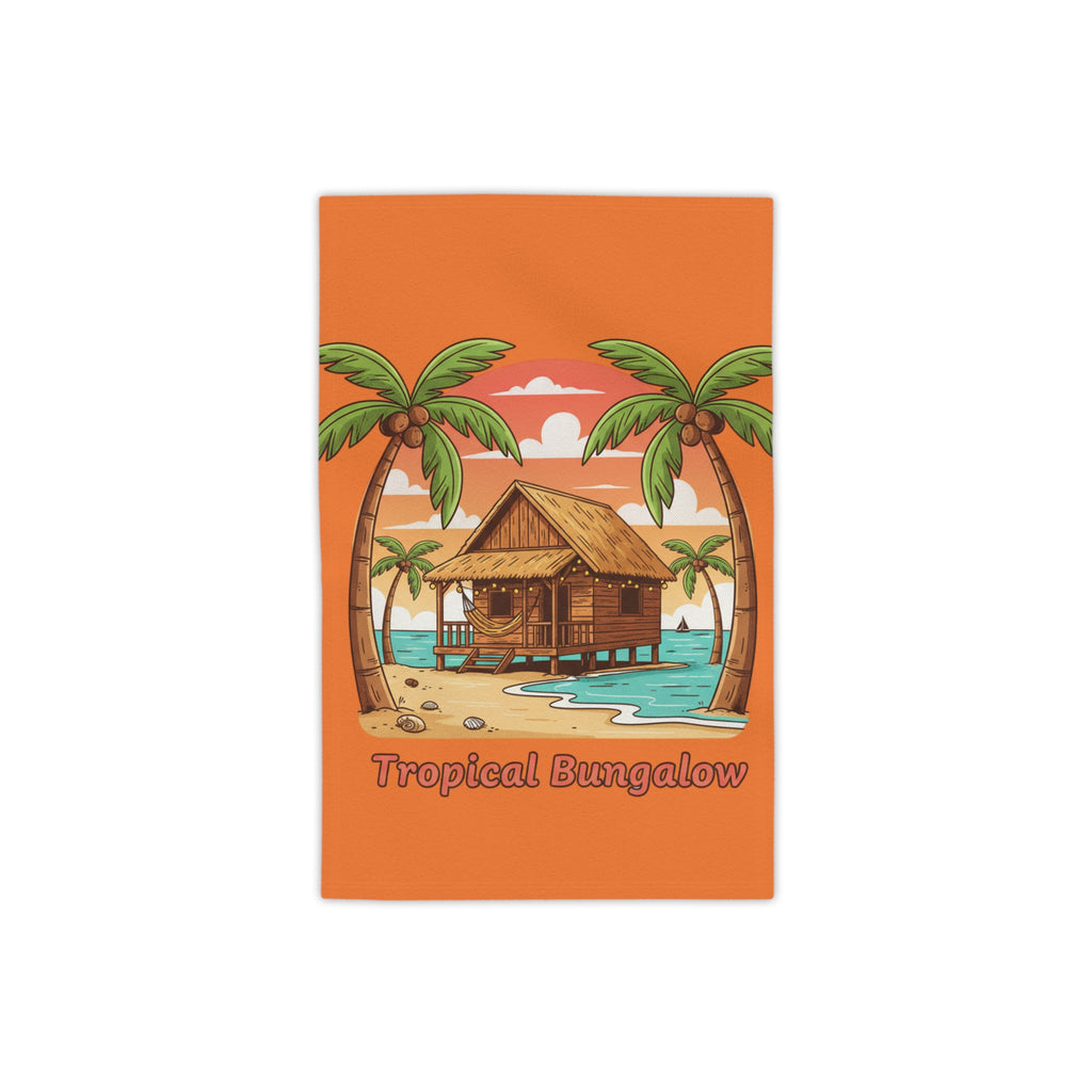 Tropical Bungalow Beach Towel – Orange Palm Tree Sunset Design
