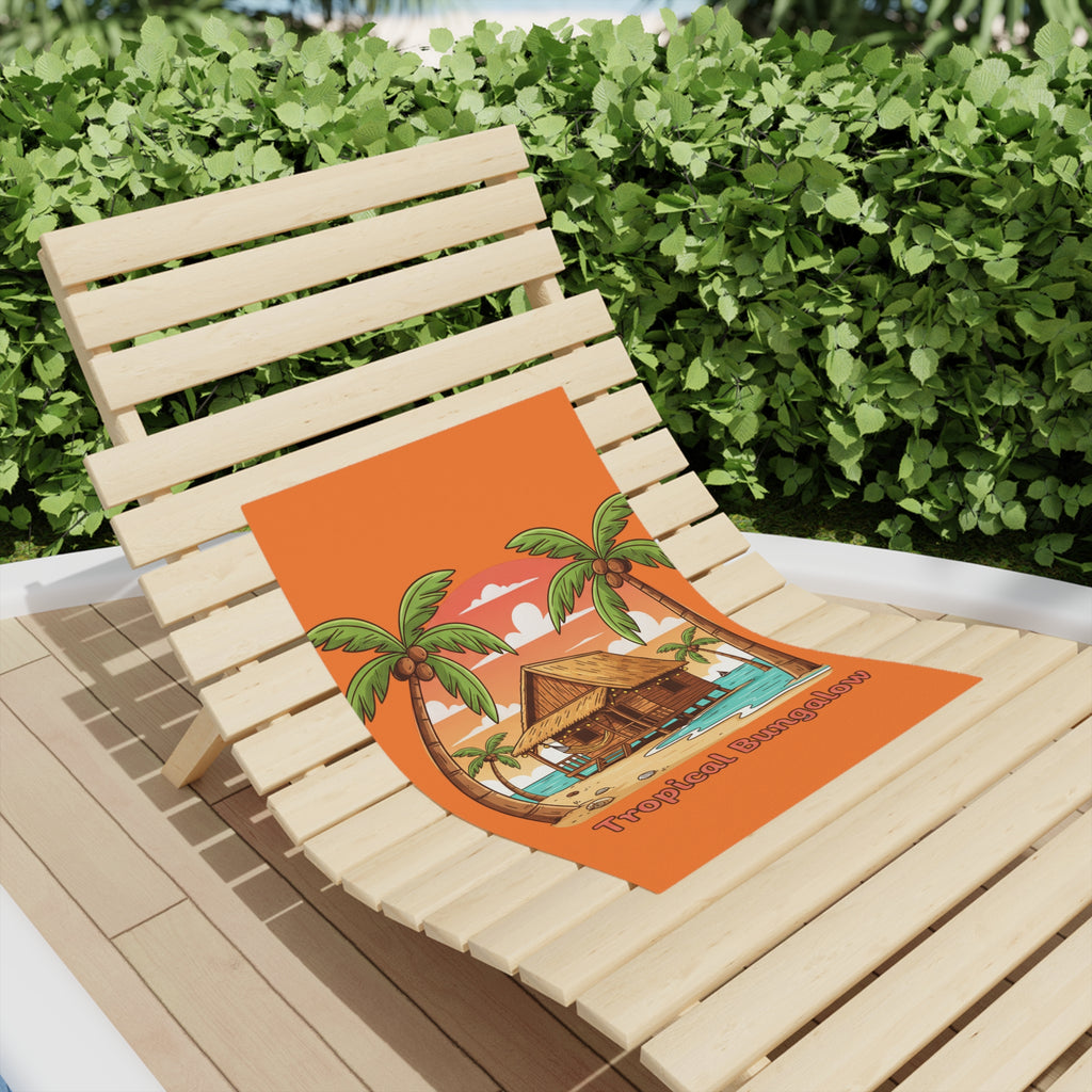 Tropical Bungalow Beach Towel – Orange Palm Tree Sunset Design