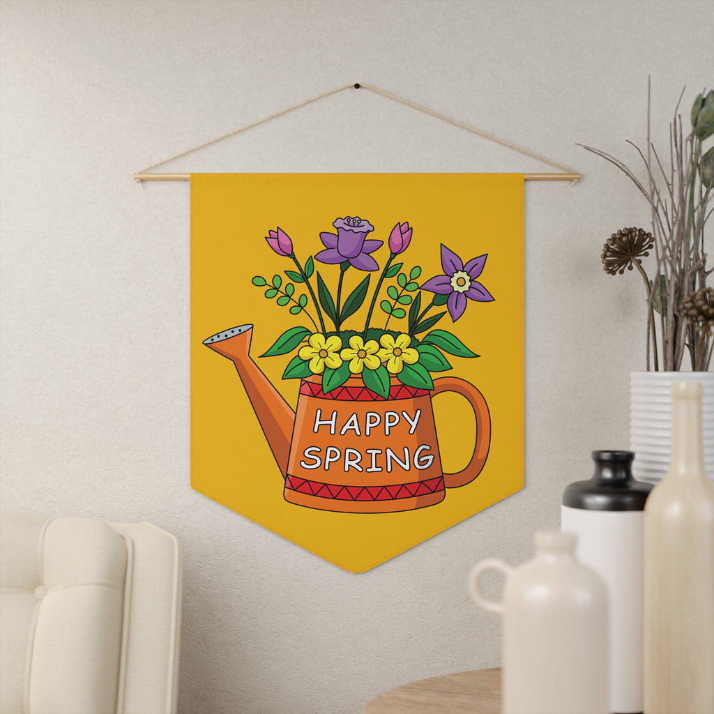 Spring Watering Can Pennant Banner – "Happy Spring" Floral Décor