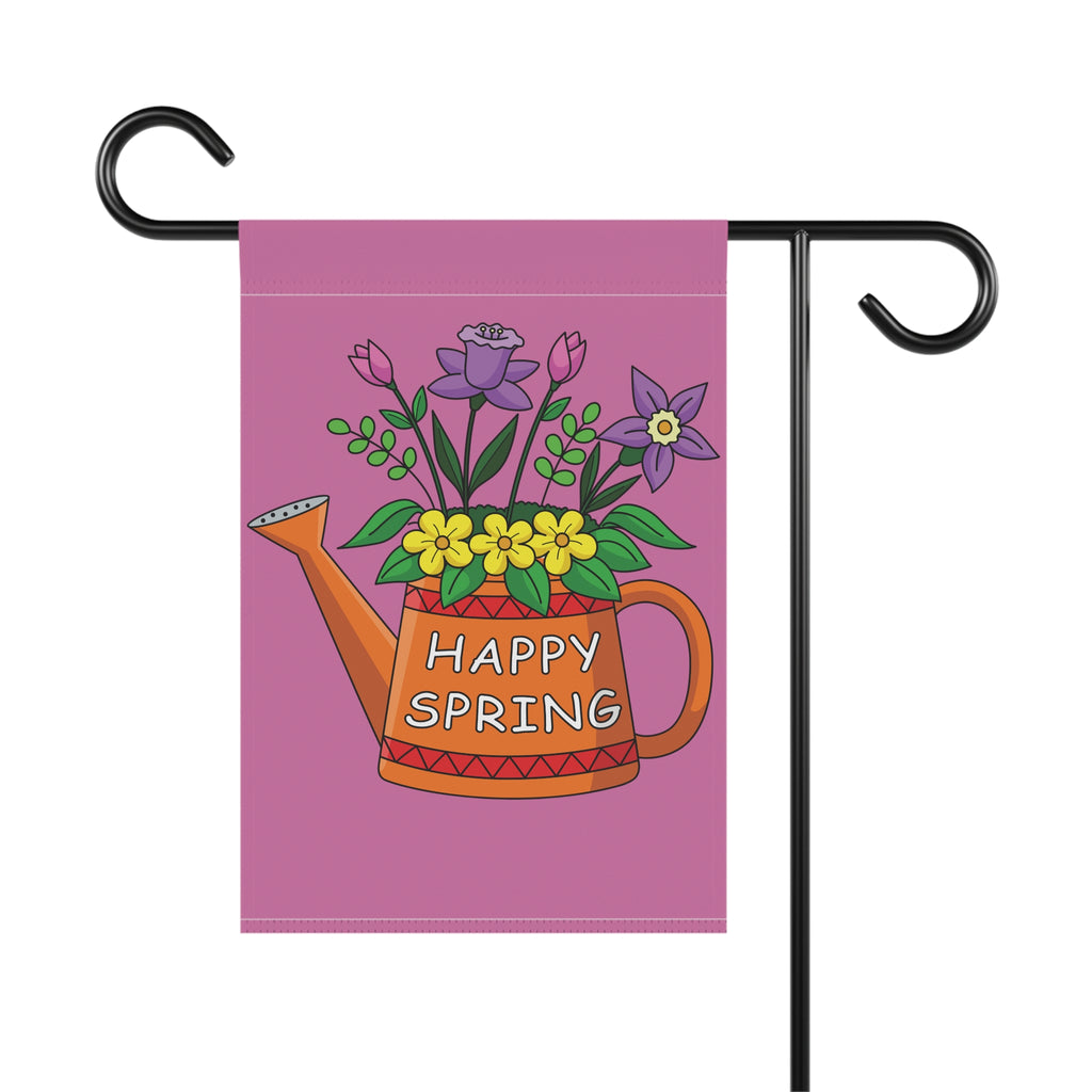 Happy Spring Watering Can Garden Flag — Floral Garden Banner for Spring Decor