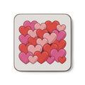 Stacked Pink and Red Hearts Hardboard Coaster