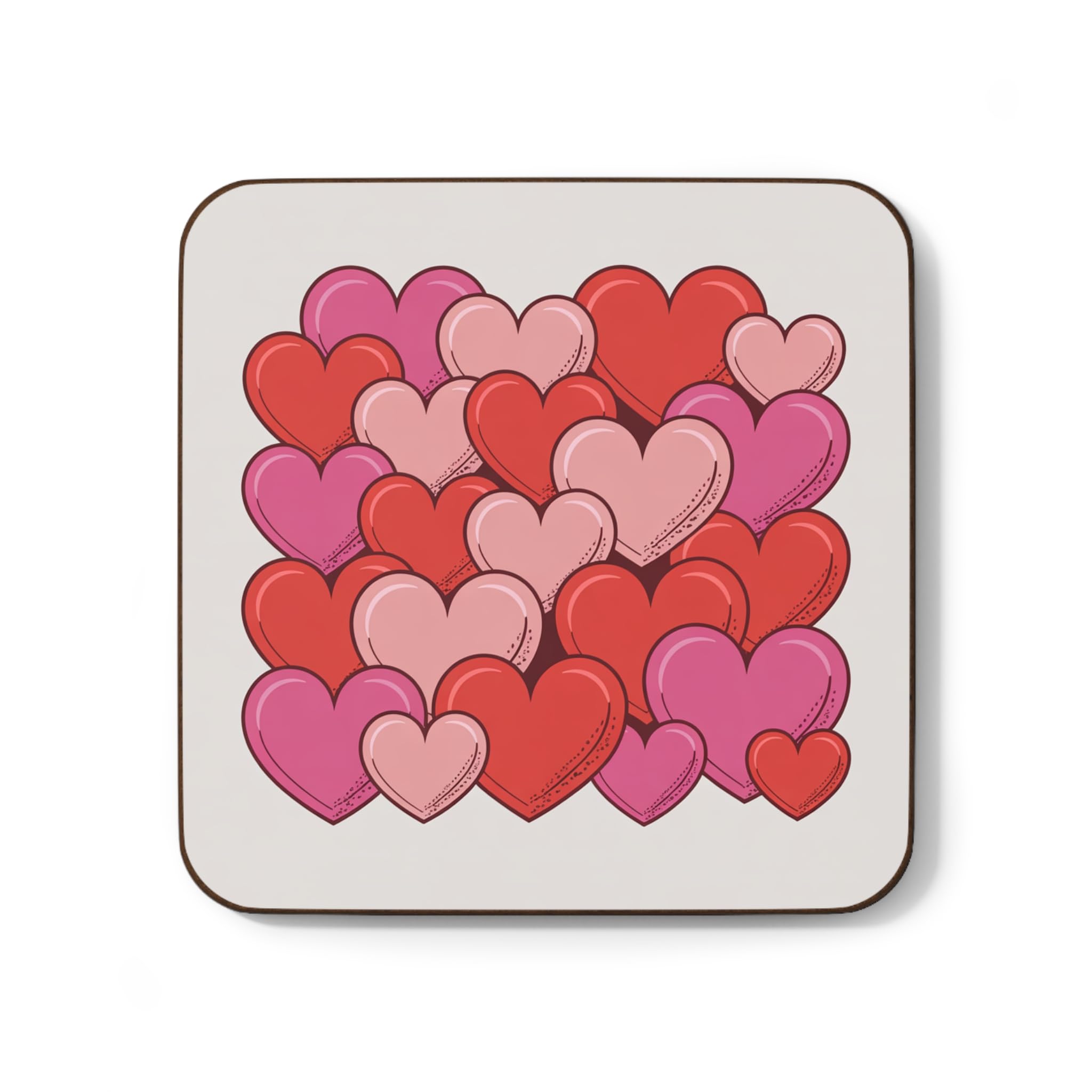 Stacked Pink and Red Hearts Hardboard Coaster