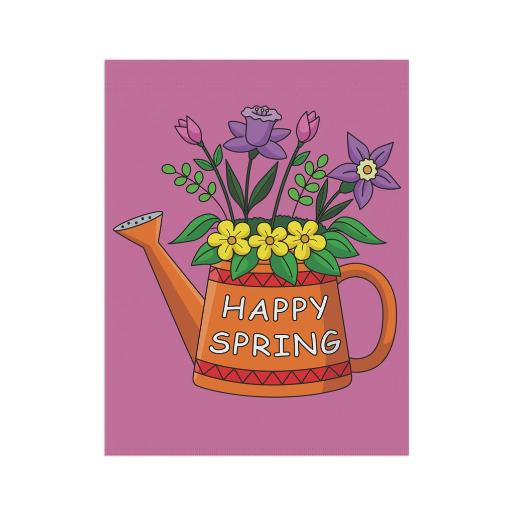 Happy Spring Watering Can Garden Flag — Floral Garden Banner for Spring Decor