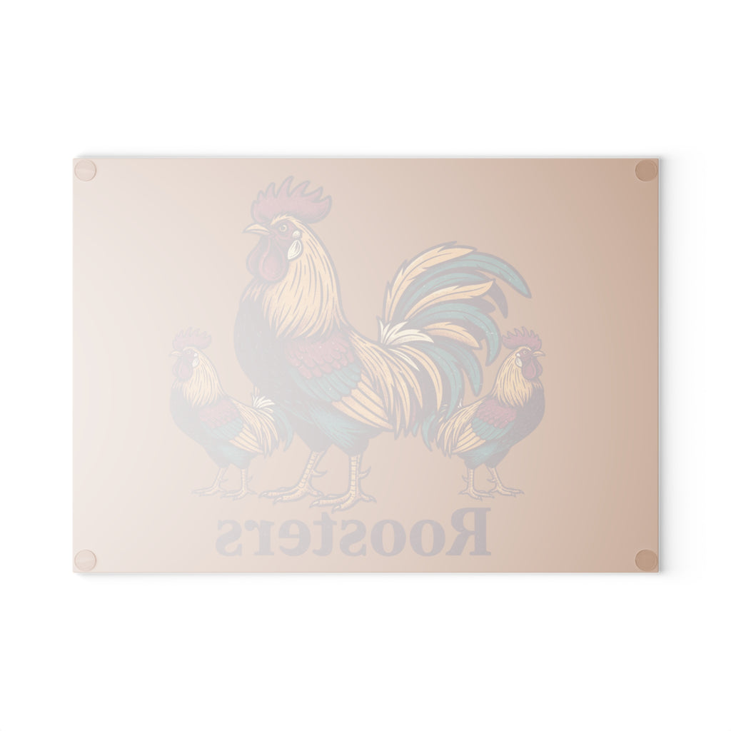 Roosters Glass Cutting Board — Rustic Farmhouse Rooster Kitchen Decor