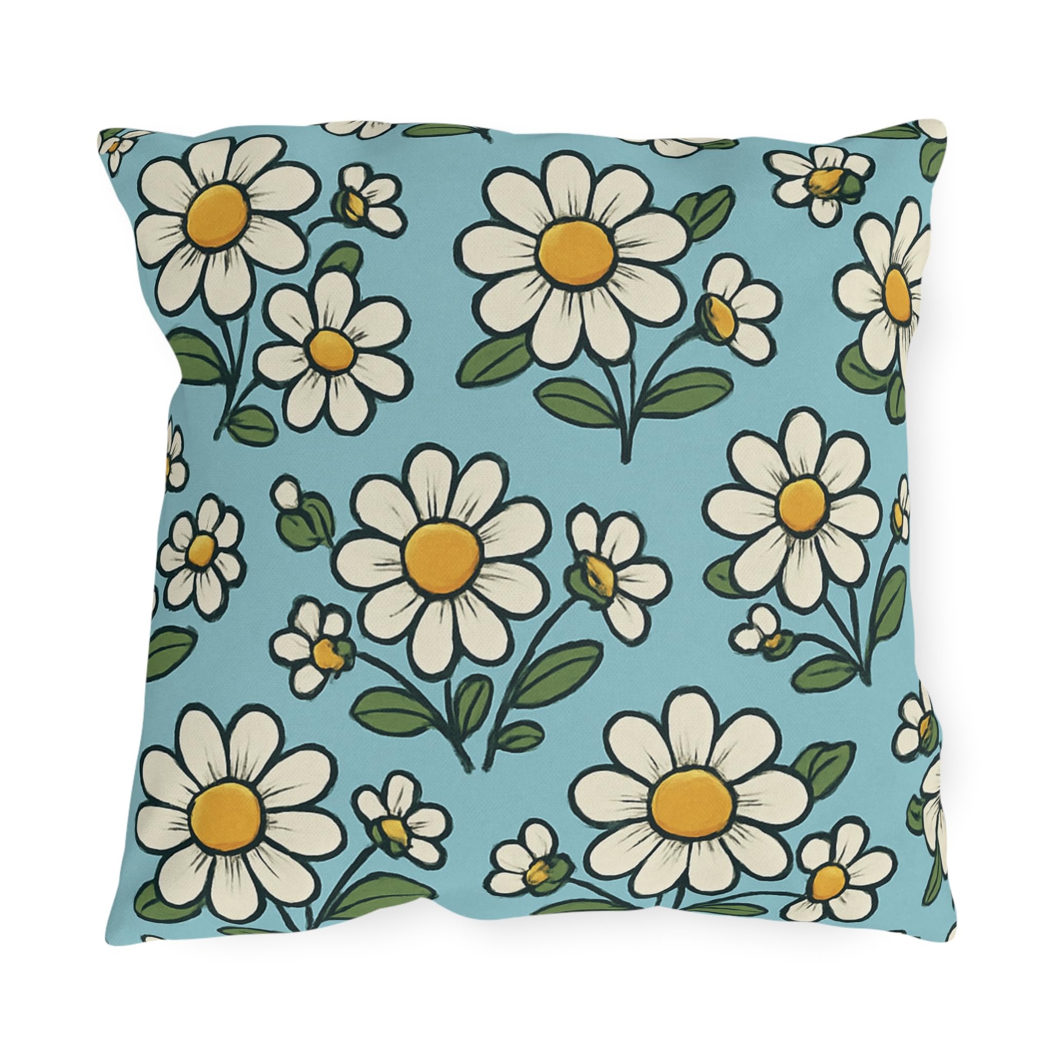 White Daisy Pattern Outdoor Pillow