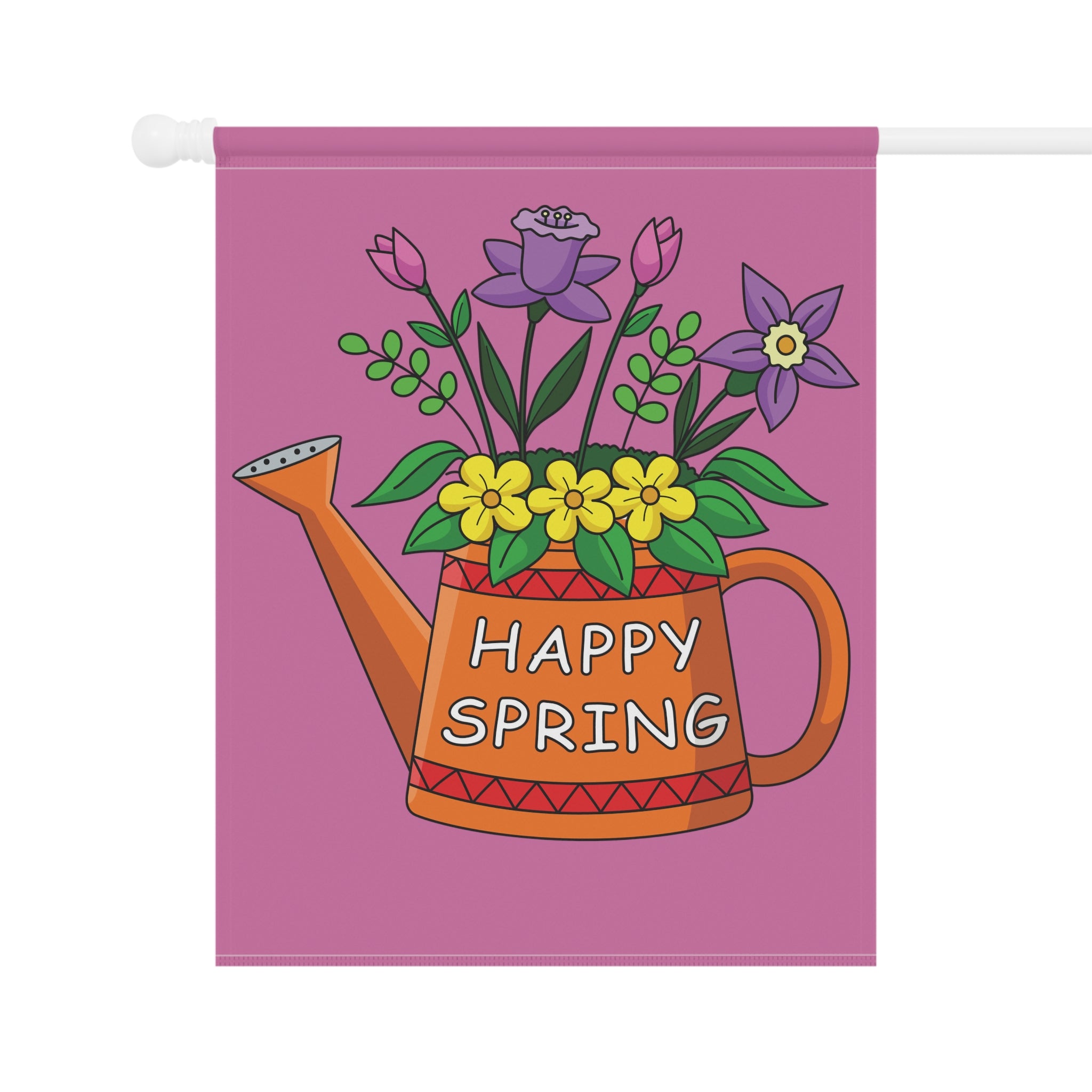 Happy Spring Watering Can Garden Flag — Floral Garden Banner for Spring Decor