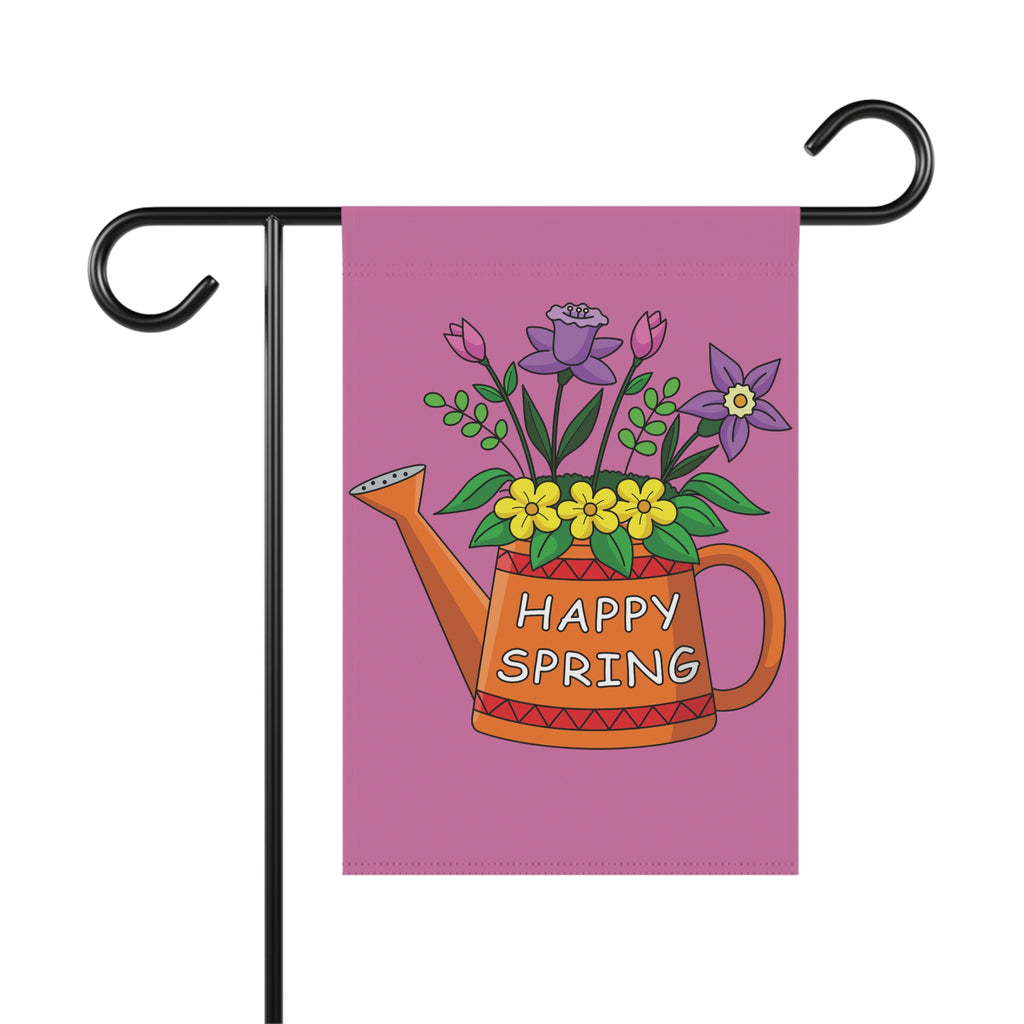 Happy Spring Watering Can Garden Flag — Floral Garden Banner for Spring Decor