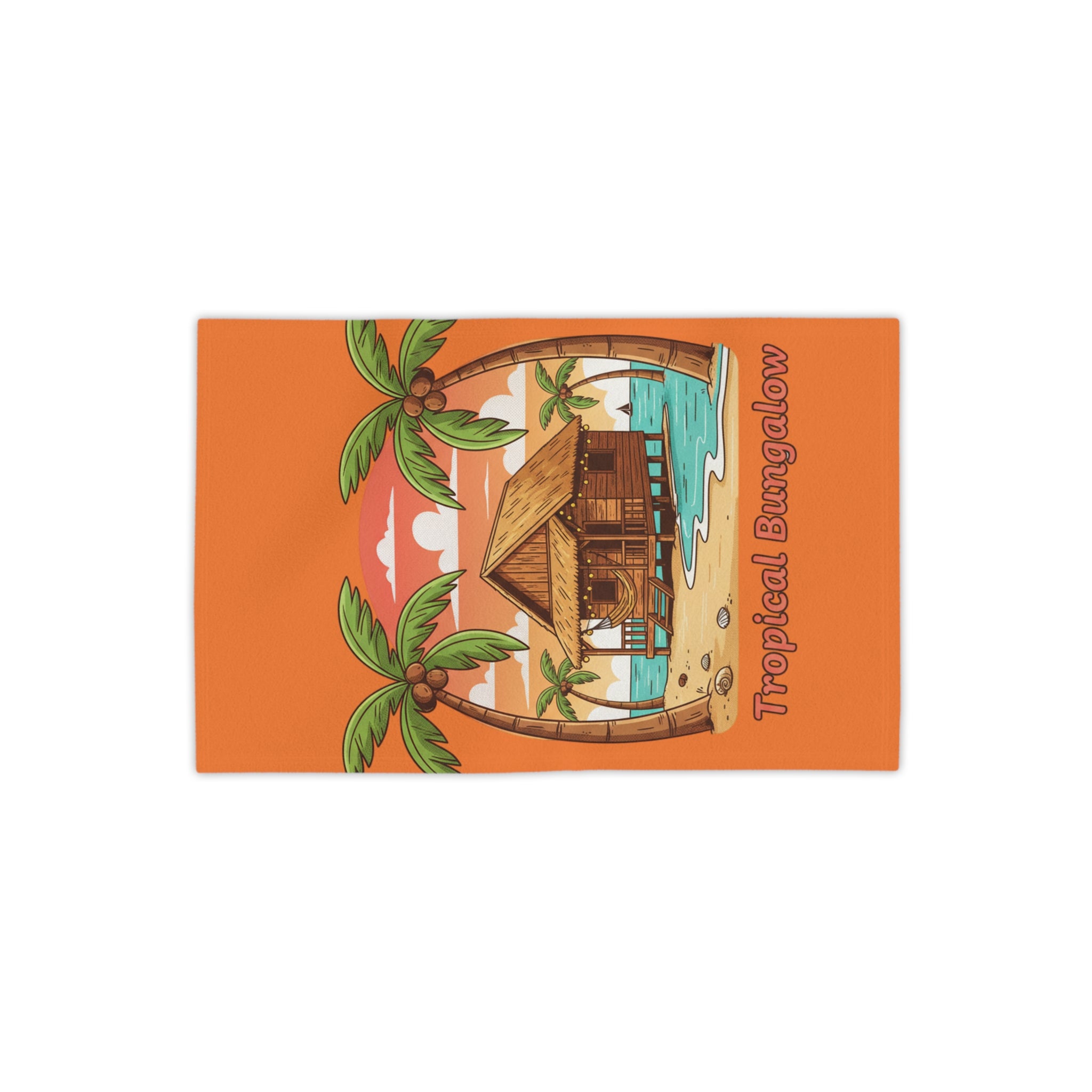 Tropical Bungalow Beach Towel – Orange Palm Tree Sunset Design