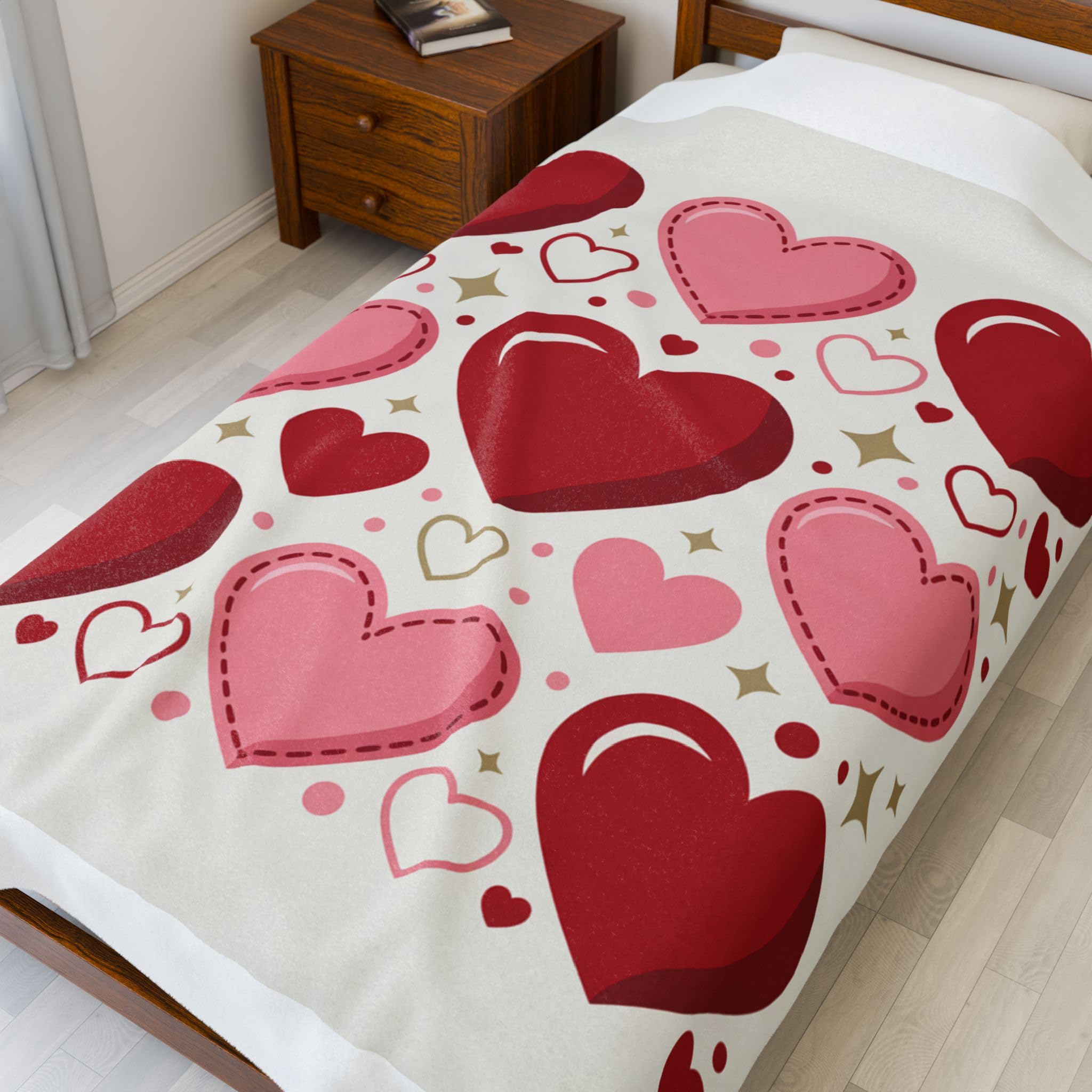 Red and Pink Heart Pattern Velveteen Plush Blanket