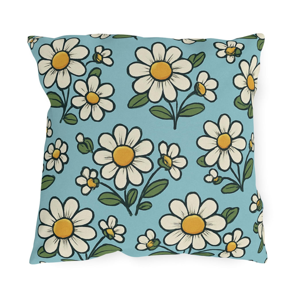 White Daisy Pattern Outdoor Pillow