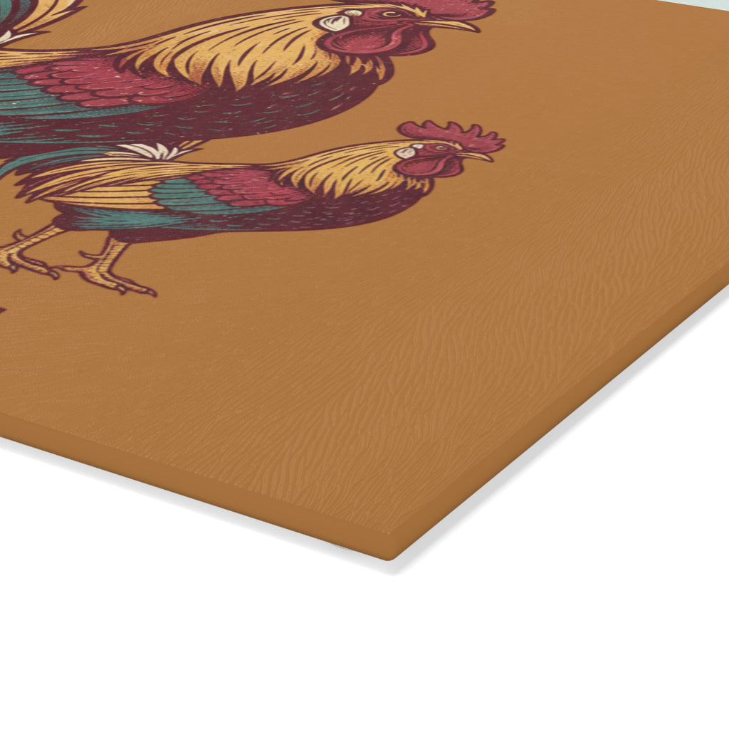 Roosters Glass Cutting Board — Rustic Farmhouse Rooster Kitchen Decor