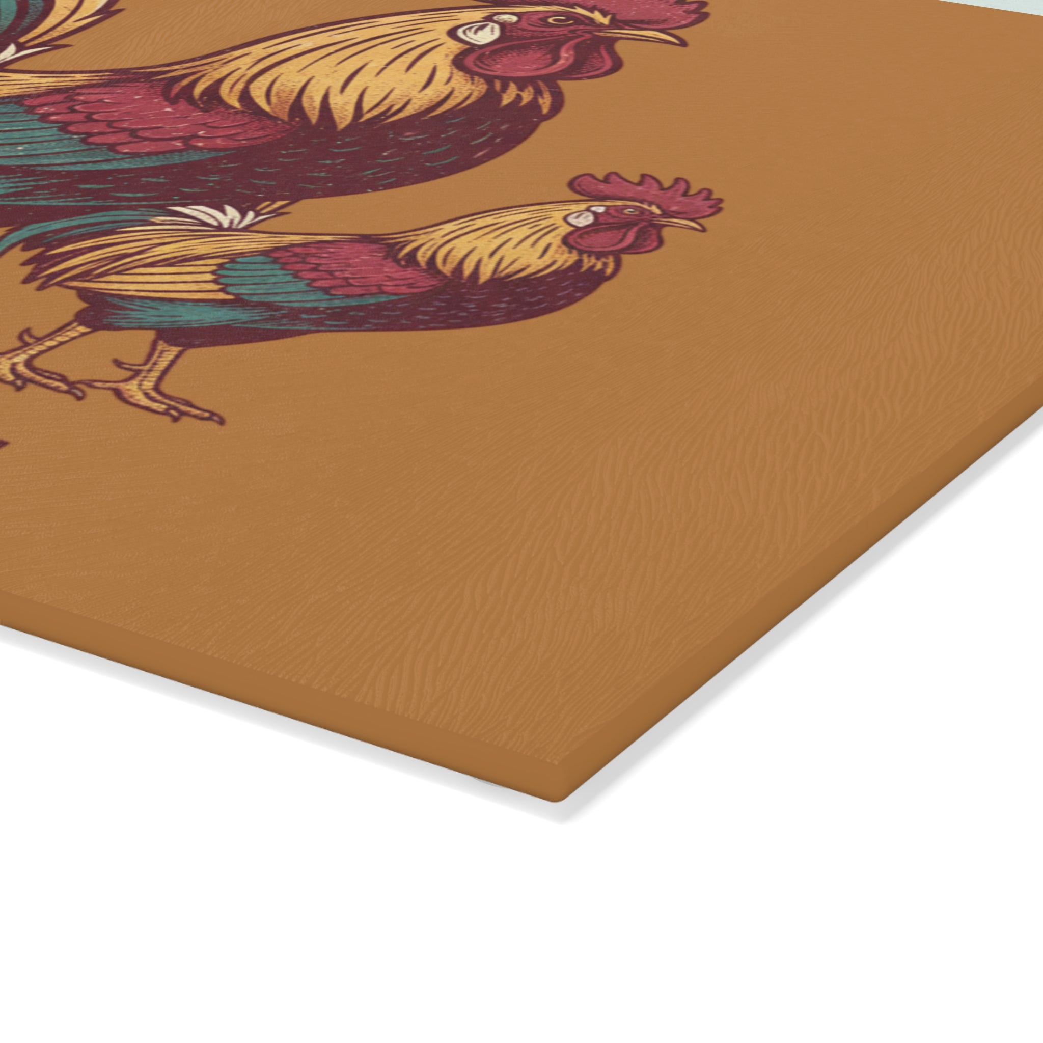Roosters Glass Cutting Board — Rustic Farmhouse Rooster Kitchen Decor