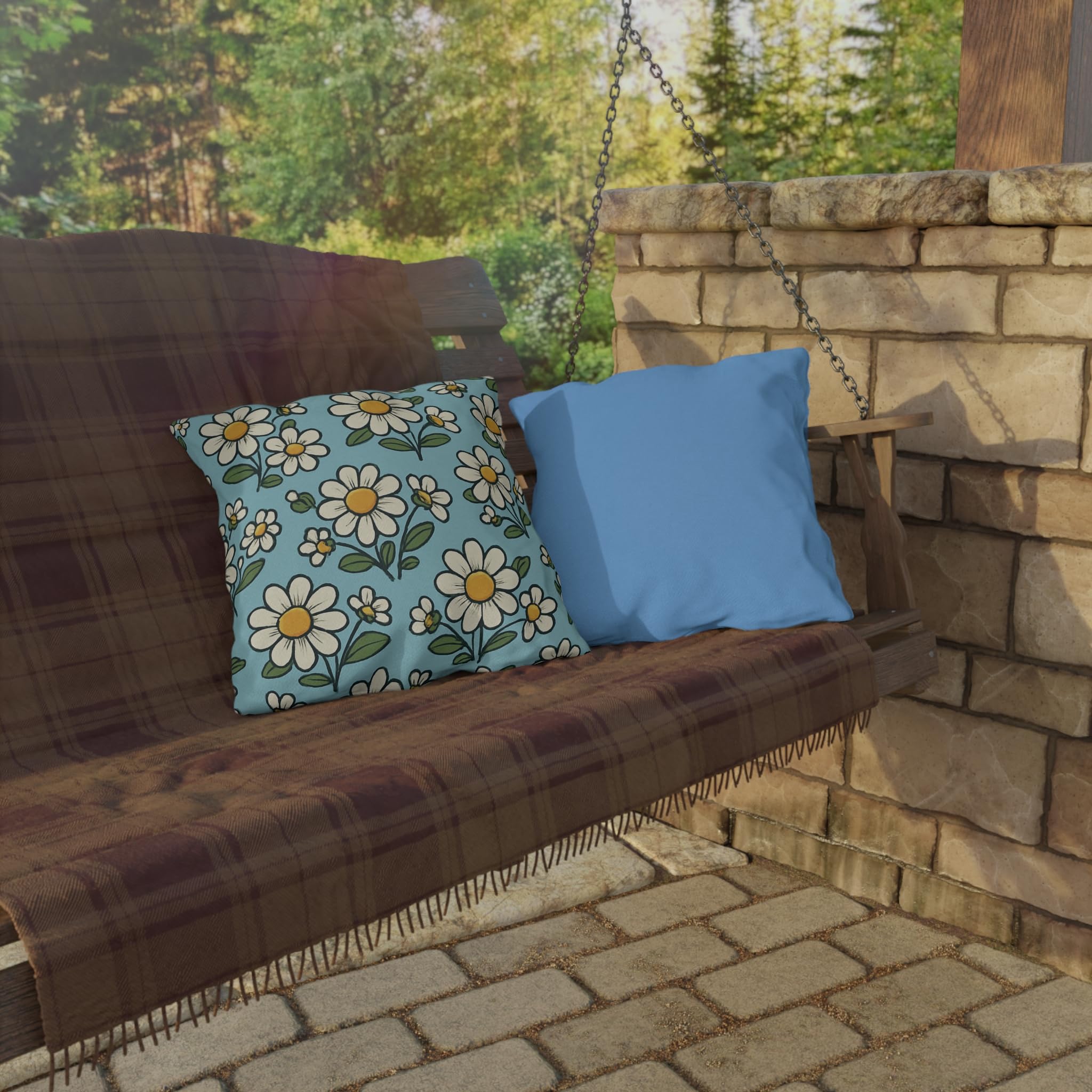 White Daisy Pattern Outdoor Pillow