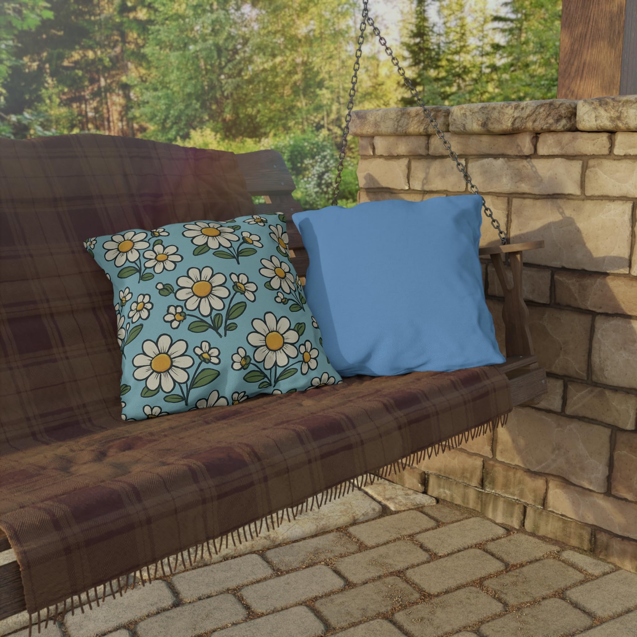 White Daisy Pattern Outdoor Pillow