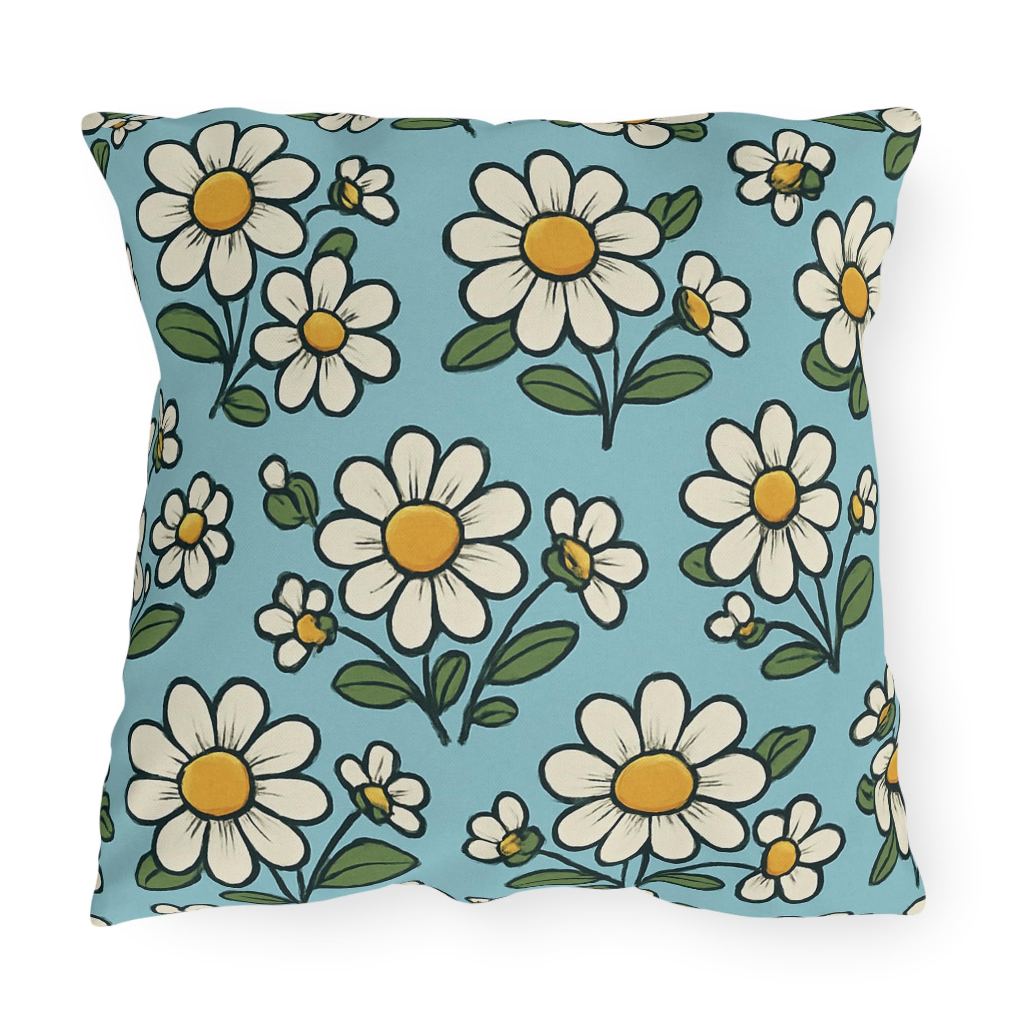 White Daisy Pattern Outdoor Pillow