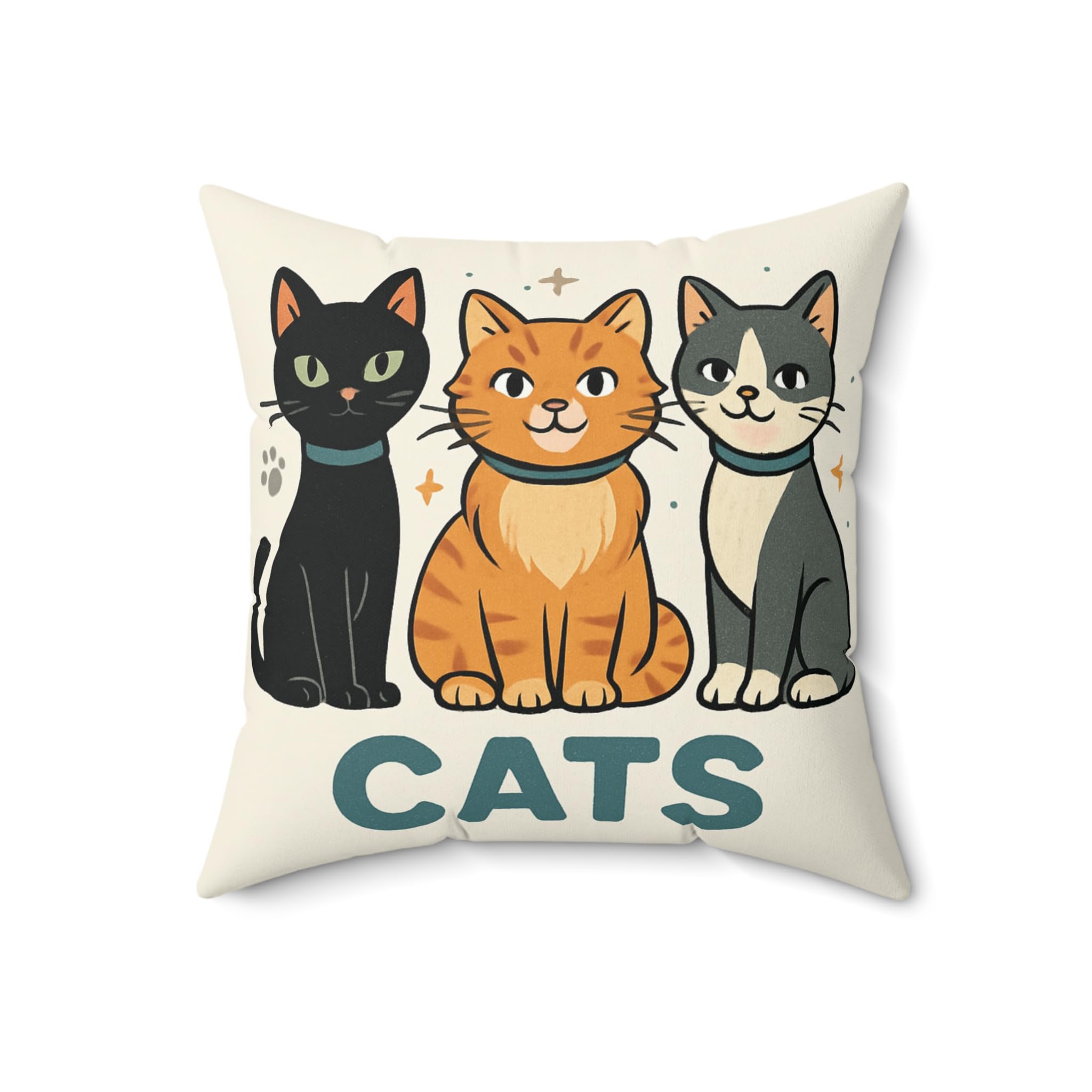 Three Cartoon Cats Faux Suede Pillow