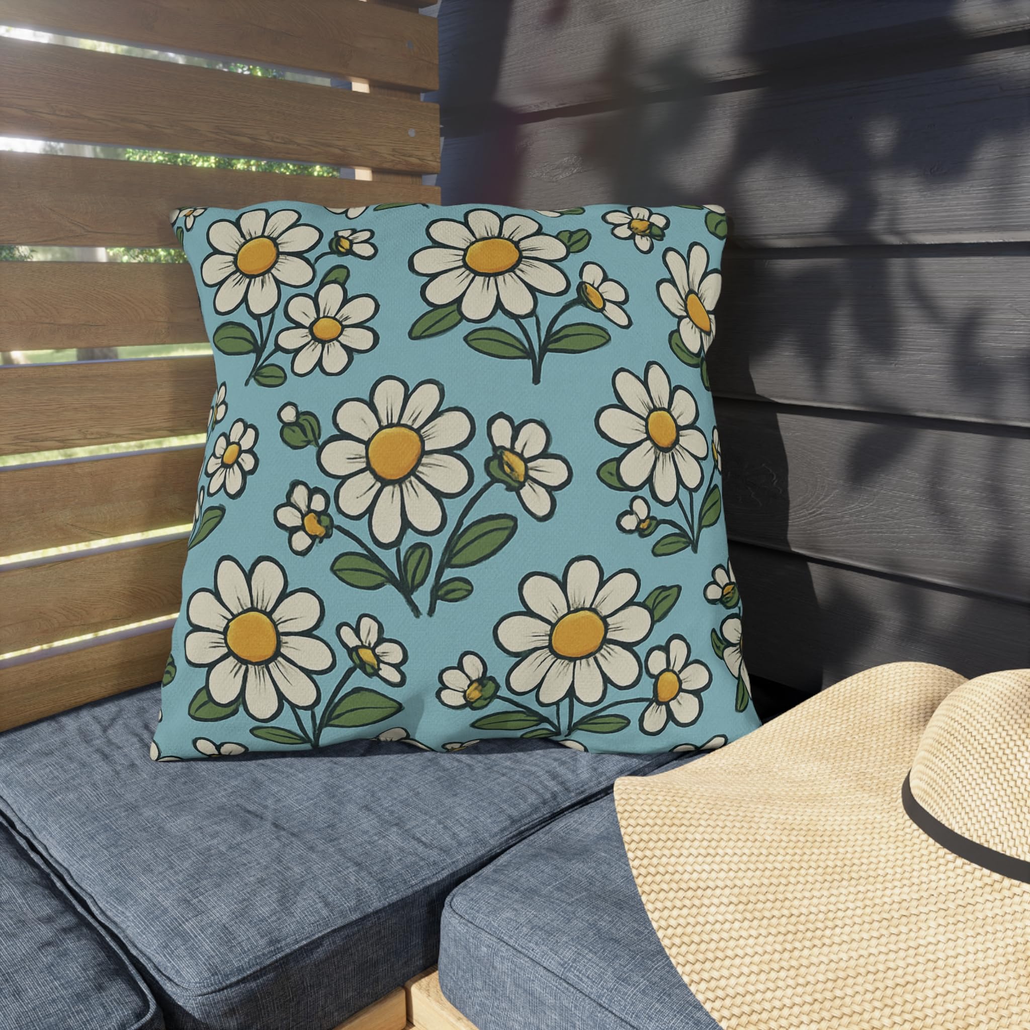 White Daisy Pattern Outdoor Pillow