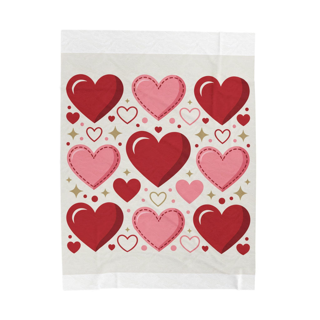 Red and Pink Heart Pattern Velveteen Plush Blanket