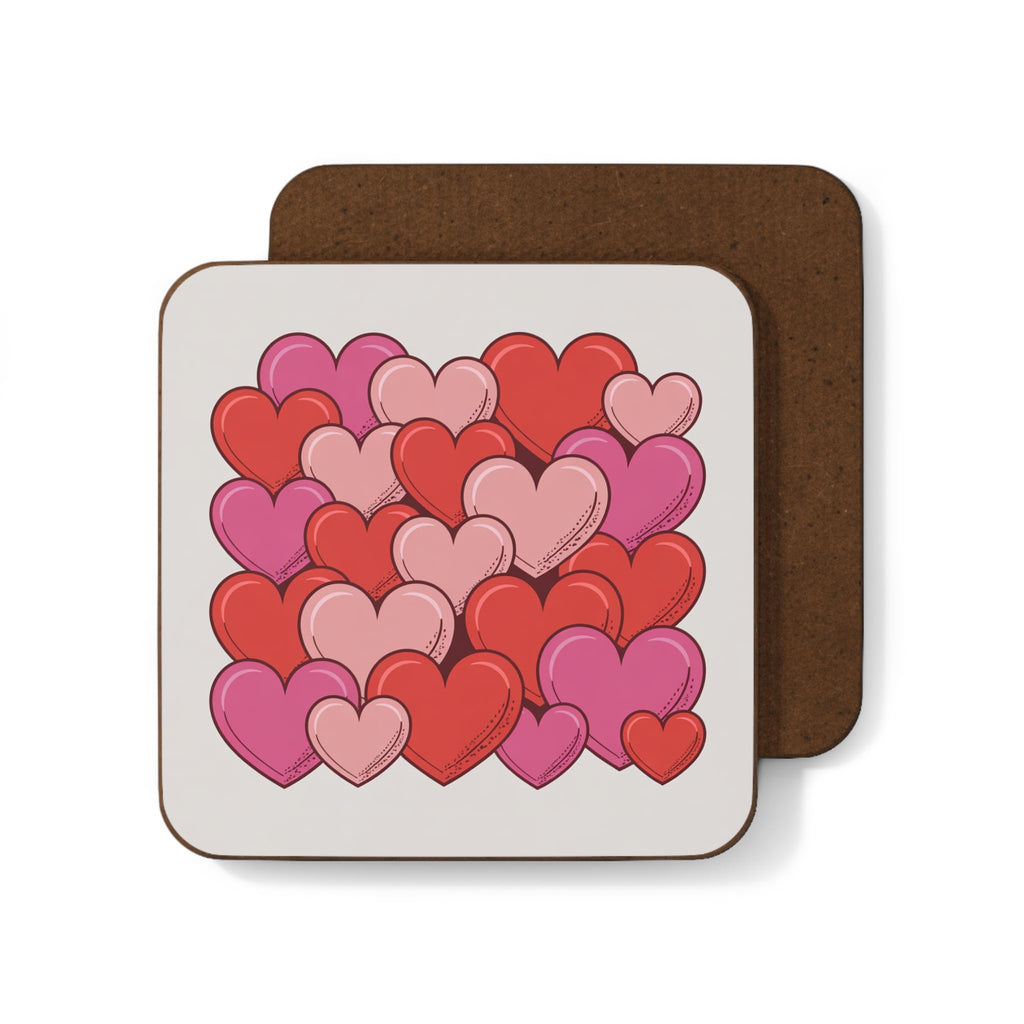 Stacked Pink and Red Hearts Hardboard Coaster