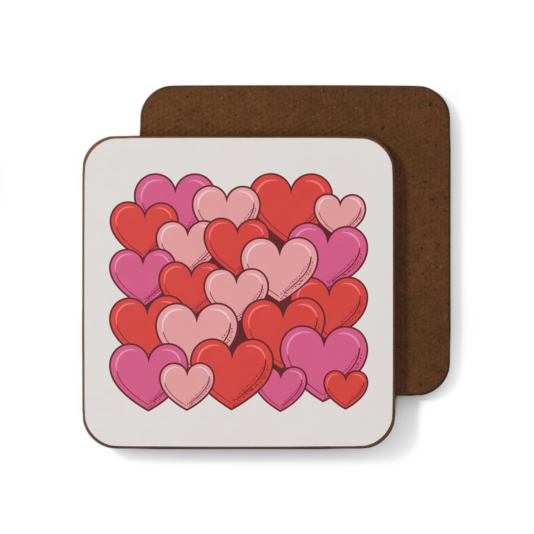 Stacked Pink and Red Hearts Hardboard Coaster