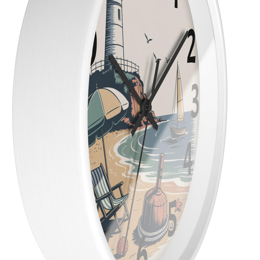 Coastal Lighthouse Beach Scene Wall Clock