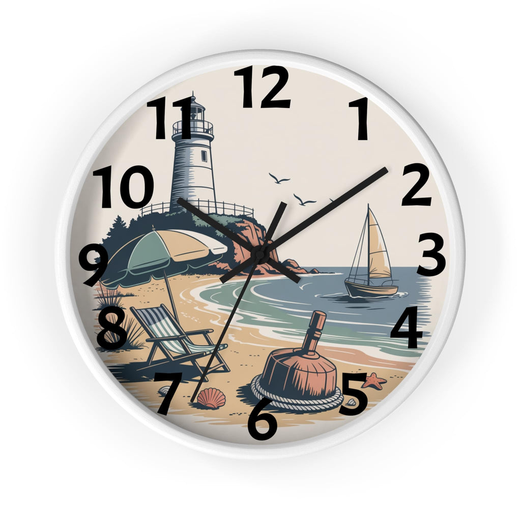 Coastal Lighthouse Beach Scene Wall Clock